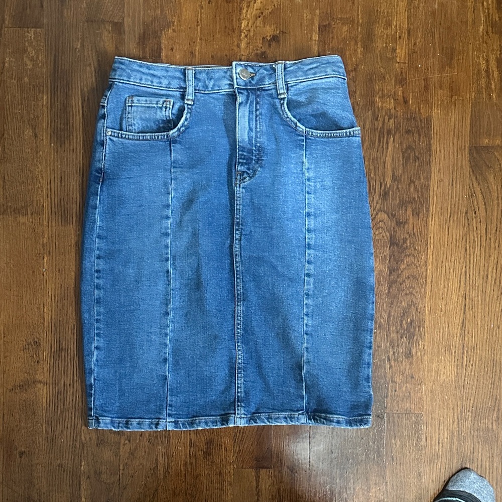 Pilcro and the Letterpress Blue Denim Pencil Skirt